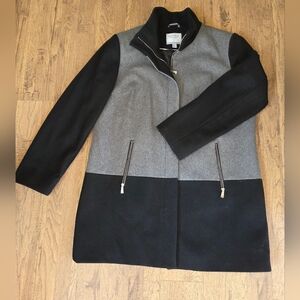 Nautica Black and Gray Jacket Long Line Color Block Wool Coat,size XL